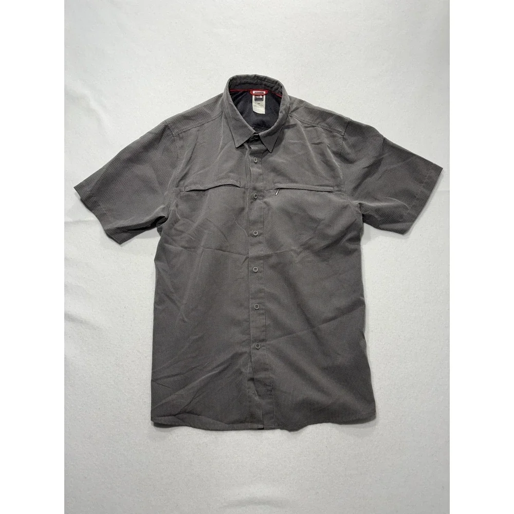 The North Face Shirt Mens Medium Gray Check Short Sleeve Button Up Hiking Casual